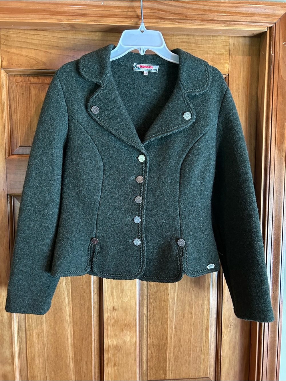 Alphorn Women's Dark Green Tailored Wool Button Tyrolean Jacket